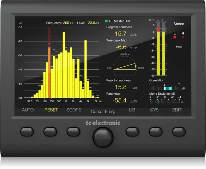 Stereo Audio Meter with 7″ High Resolution Display and USB Connection for Plug-In Metering