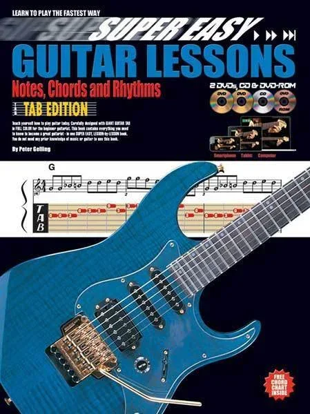 Super Easy Guitar Lessons – Notes, Chords And Rhythms With TAB Book/CD/DVD(2)/DVD-Rom Book