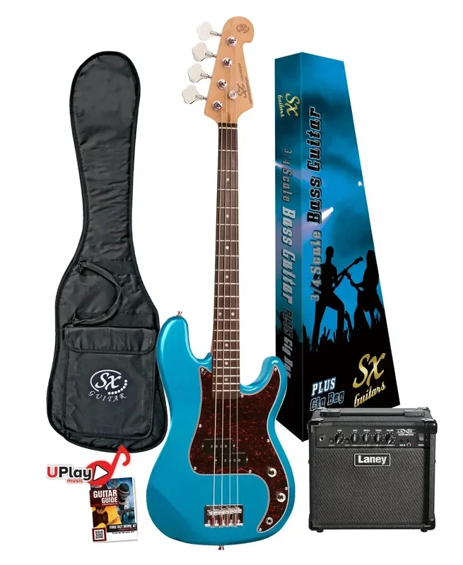 SX 3/4 Bass Guitar Pack with LX15B Amp in Lake Placid Blue