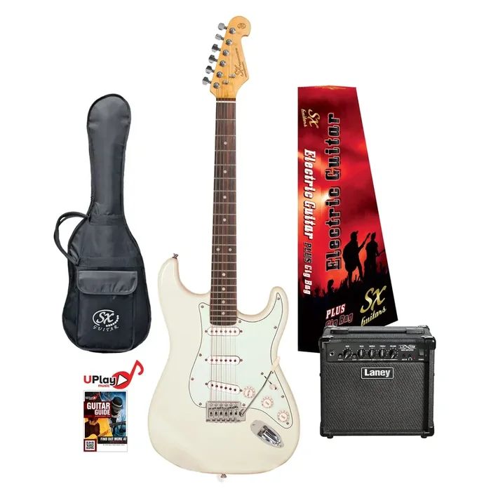 SX GUITAR & LX15 AMP PACK – VES62VWH Electric Guitar Package with Gig Bag and Accessories