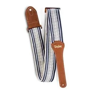 Taylor 2″ Academy Jacquard Leather Guitar Strap – White/Blue