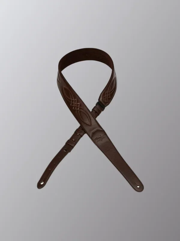 Taylor Slim Vegan Leather Strap,Chocolate Brown Engraving,1.50″,Embossed Logo