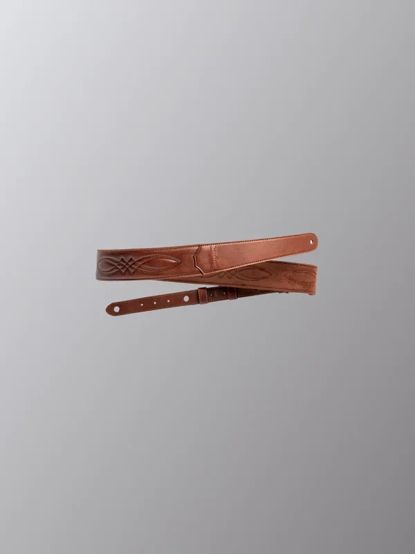 Taylor Vegan Leather Strap,Med Brown w/Stitching, 2.0″ Embossed Logo