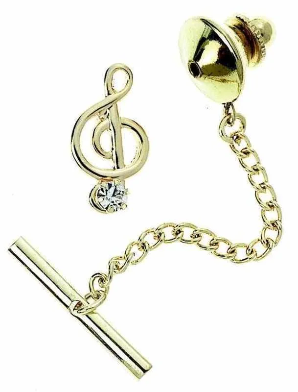 Tie Tack G Clef 18Kt Gold Ep W/Austrian Crystal