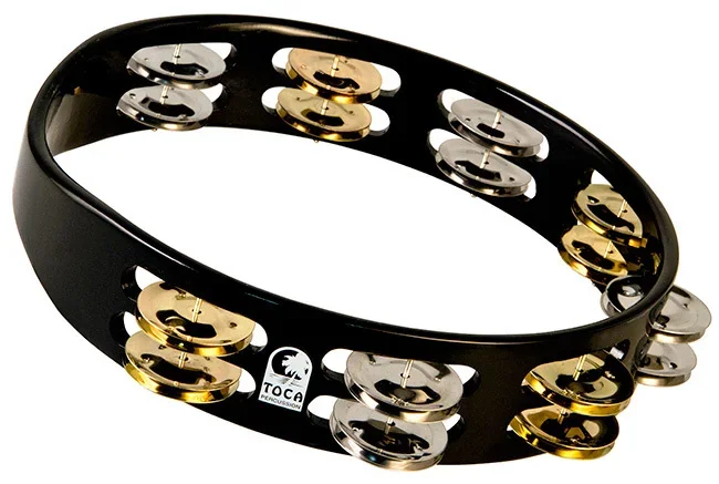 Toca Colorsound Acacia Hardwood 10″ Tambourine in Black with Brass & Nickel Jingles